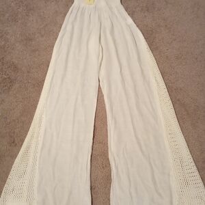 Elan Cream Wide-Leg Crochet Detail Pants